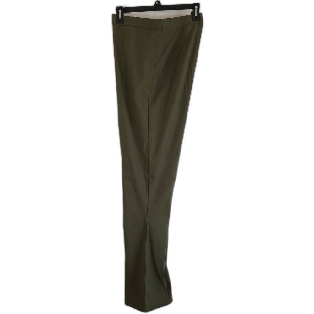 Boohoo Women Pants 16 Green Stretch High Waisted Wide Leg Flat Front Comfort